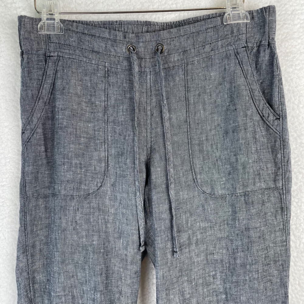 Athleta Womens Grey 100% Linen Wide Leg Drawstring Pants Size 6 Natural Resort